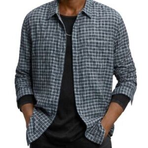 John Varvatos Men’s Neil Cotton Reversible Print Shirt, Blue/Gray, Casual, S